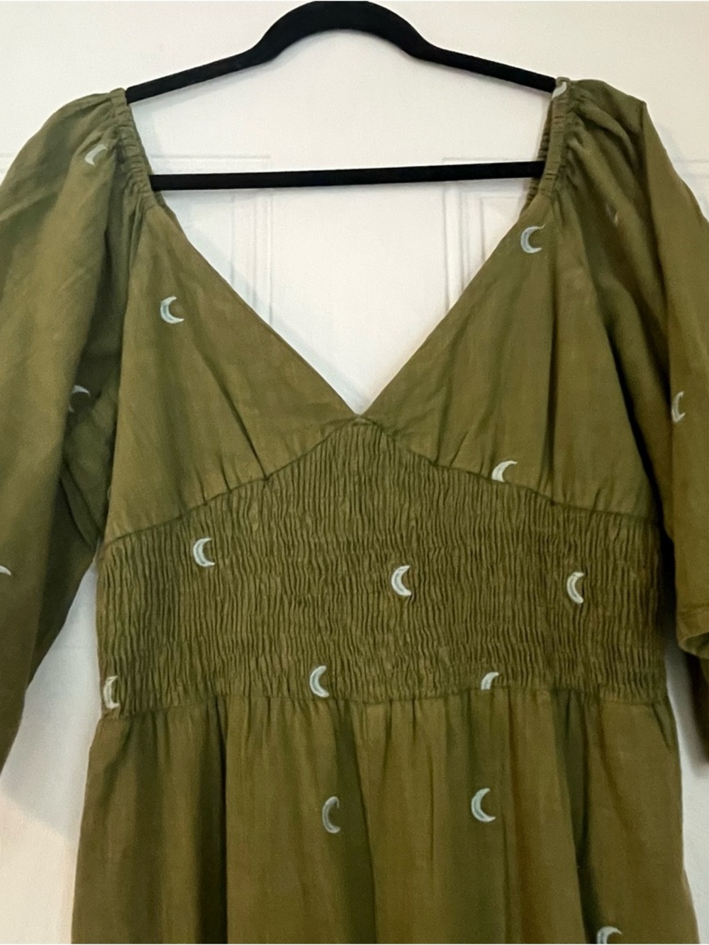 EARTHBOUND Olive Green Crescent-Embroidered V-Neck Midi Romper